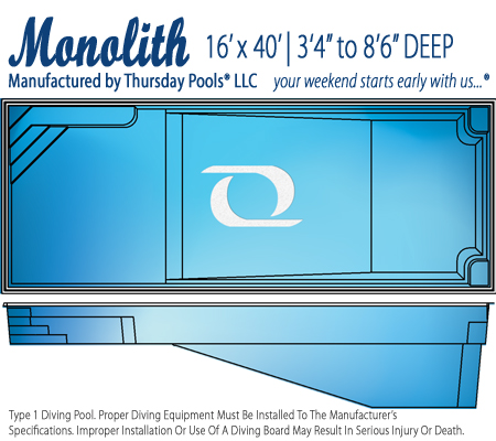 Monolith fiberglass pool line drawing from Signature Pools and River Pools powered by Thursday Pools