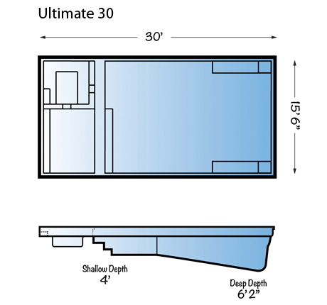 Ultimate 30 fiberglass pool line drawing from Signature Pools and Leisure Pools